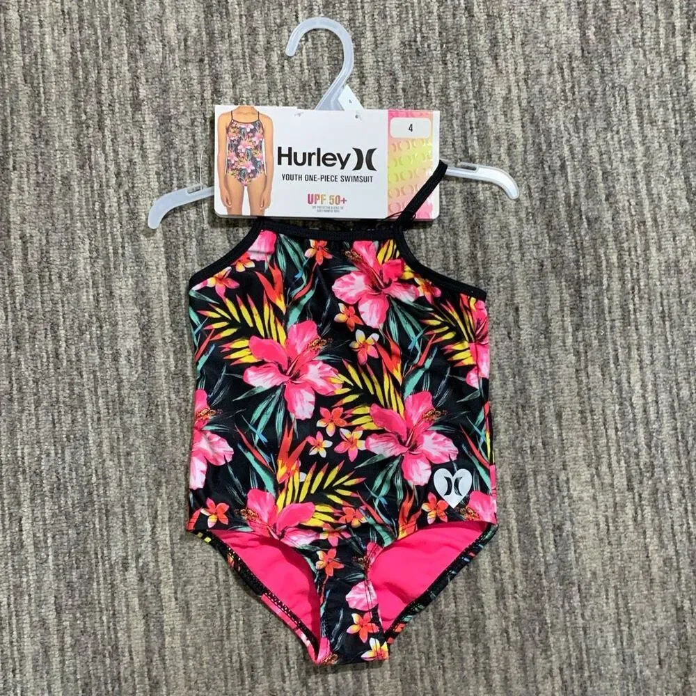 Hurley Girl's UPF 50+‎ One-Piece Quick Dry Swimsuit Size 4 New with Tags Beach